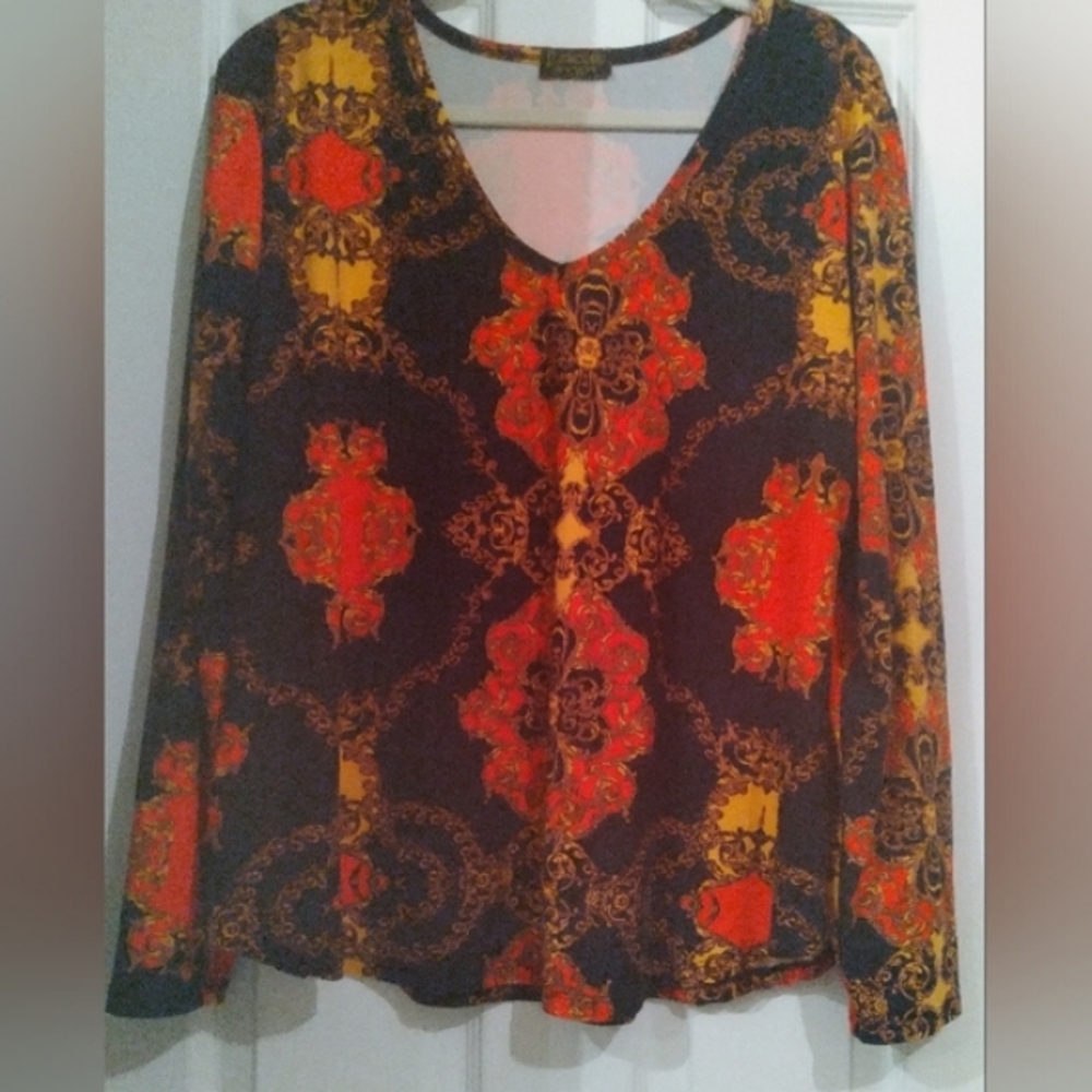 Forbidden Society Womens Printed Old Money Boho Artsy Art‎ to Wear Top